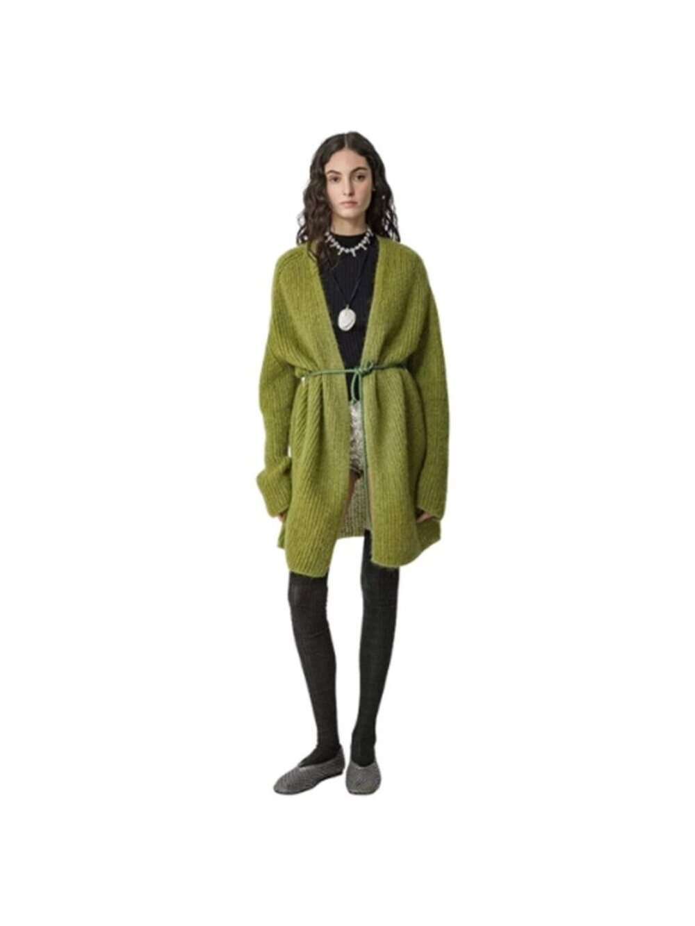 NWT Forte_Forte Open Knit Belted Long Sleeve Midi Cardigan Green Size: Large